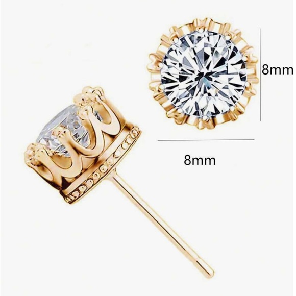 Royal Stud Earrings Gold Plated 2 Karat CZ - Picture 2 of 2